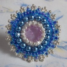 Azure ring embroidered with Swarovski crystals and pearls